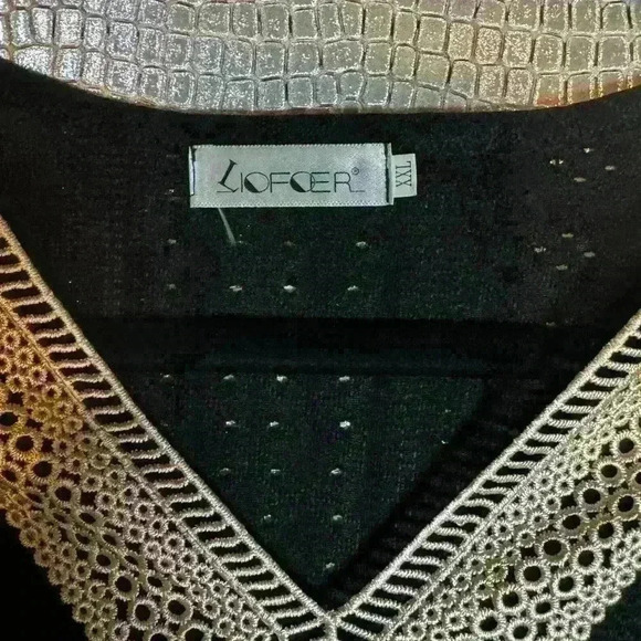 XXL LIOFER Women Top Black & Tan Trim Poly Spandex A1 - Picture 2 of 5